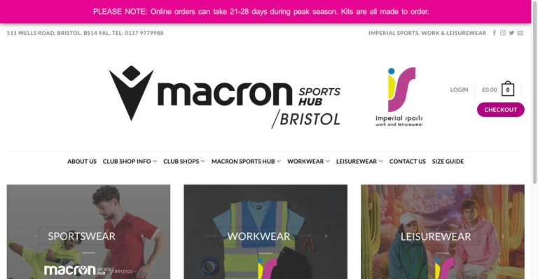 Macron Store Bristol website – designed and hosted by AD Computer Services